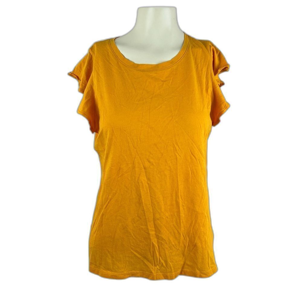 Ann Taylor Womens Flutter Sleeve Round Neck Blouse Top Orange Size Large